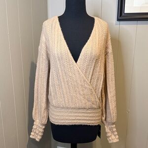 B13 HALARA Women’s Small Beige Deep V-Neck Wrap Sweater